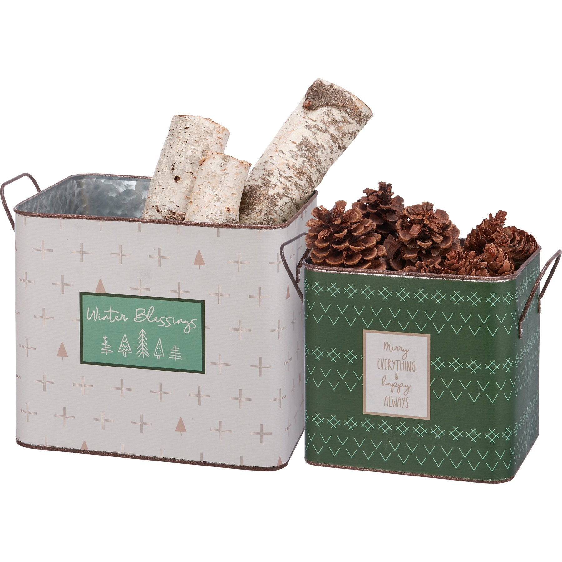 Charming Winter Blessings Metal Bin Set - Double-Sided Holiday Home Decor