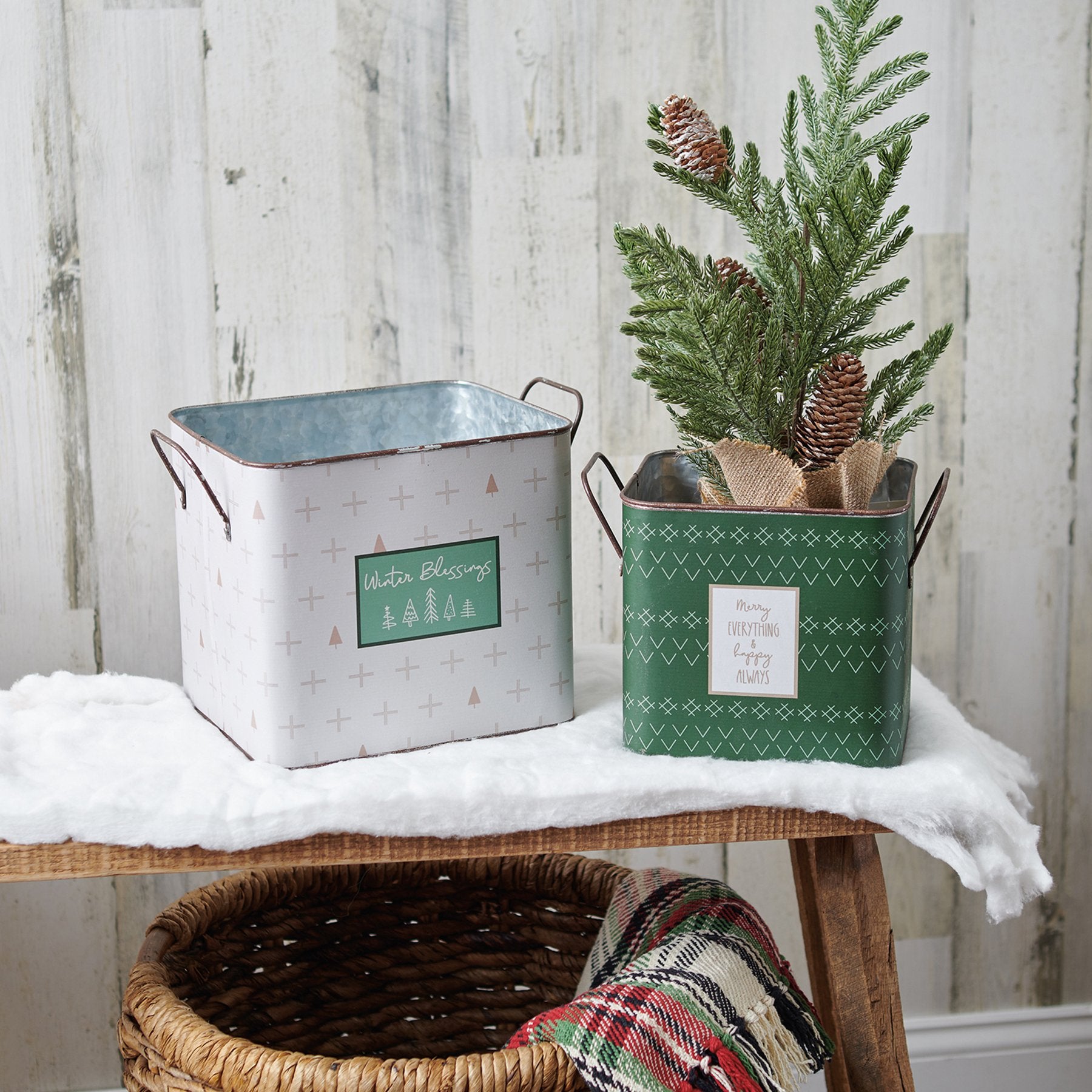 Charming Winter Blessings Metal Bin Set - Double-Sided Holiday Home Decor