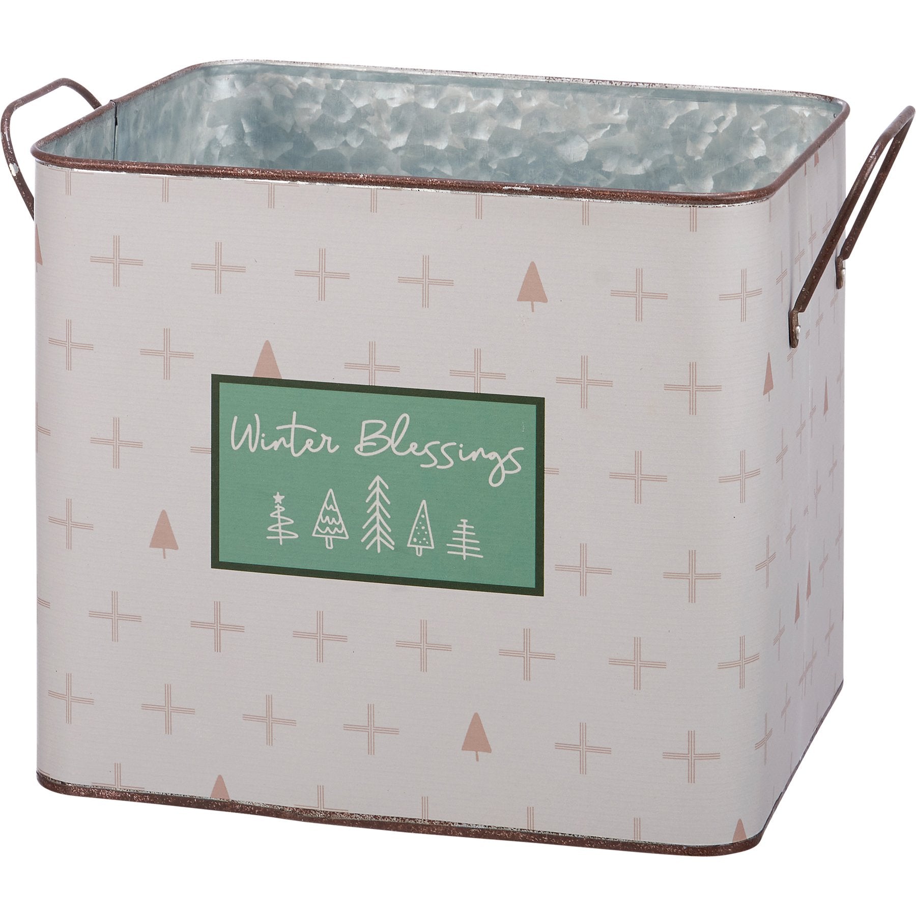 Charming Winter Blessings Metal Bin Set - Double-Sided Holiday Home Decor