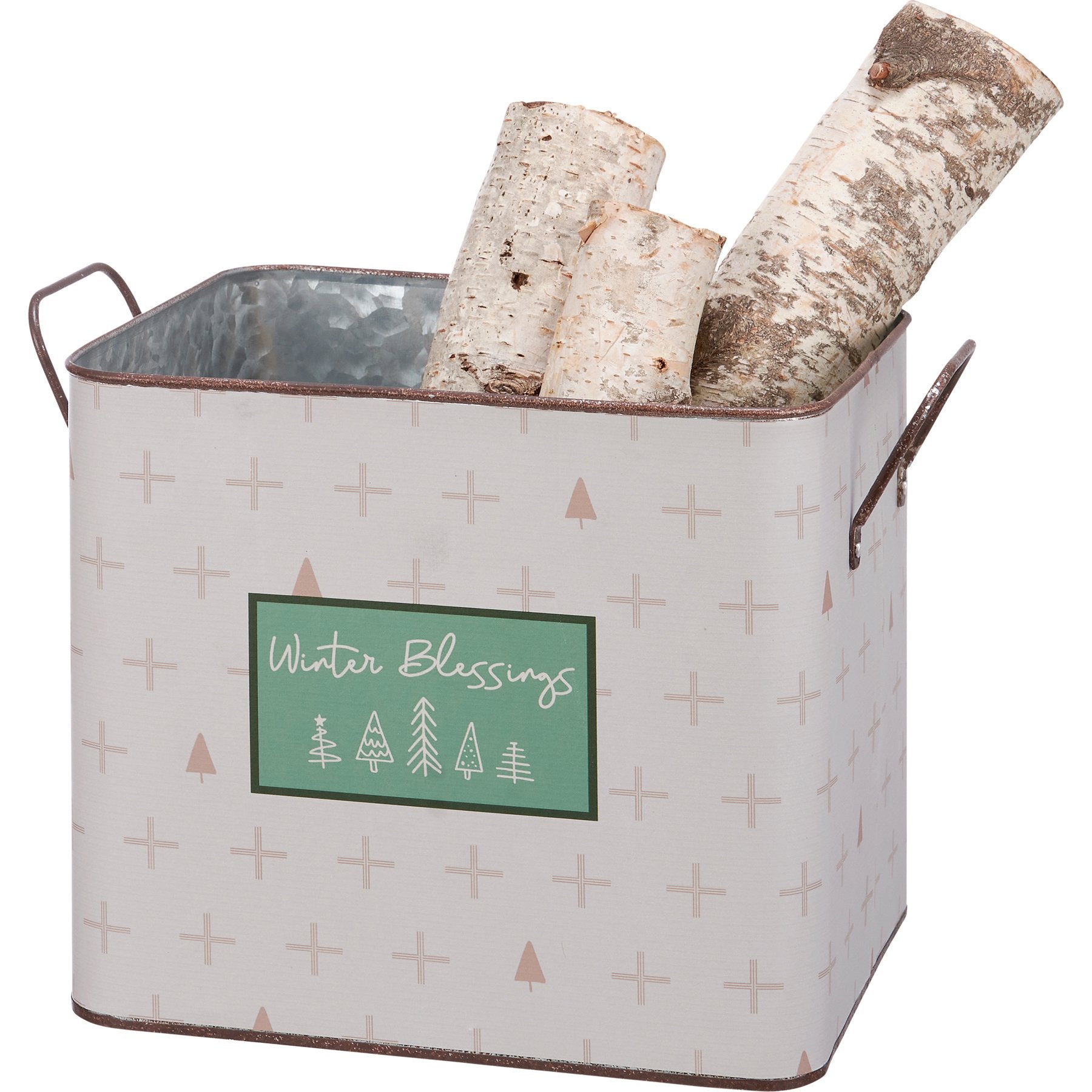 Charming Winter Blessings Metal Bin Set - Double-Sided Holiday Home Decor