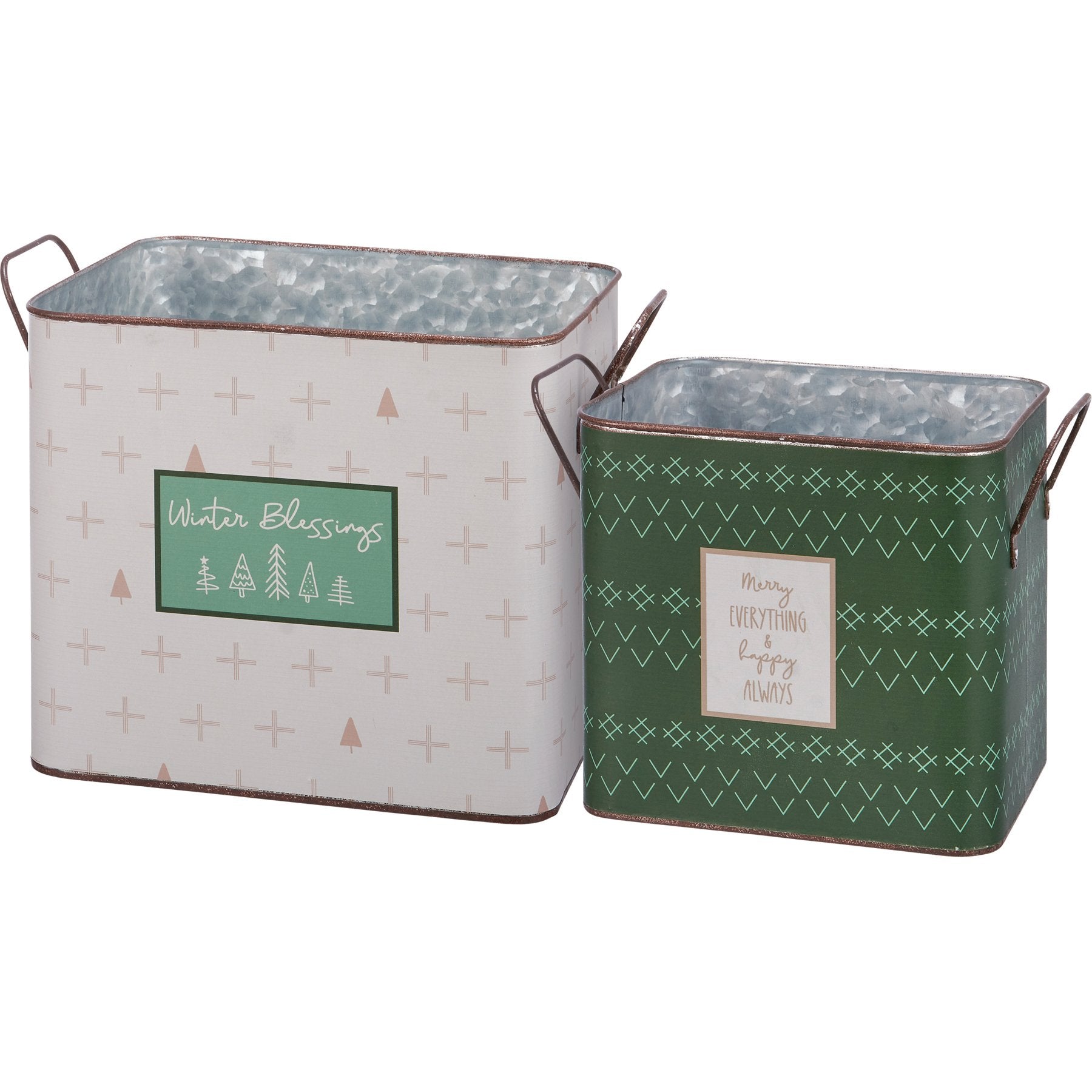 Charming Winter Blessings Metal Bin Set - Double-Sided Holiday Home Decor