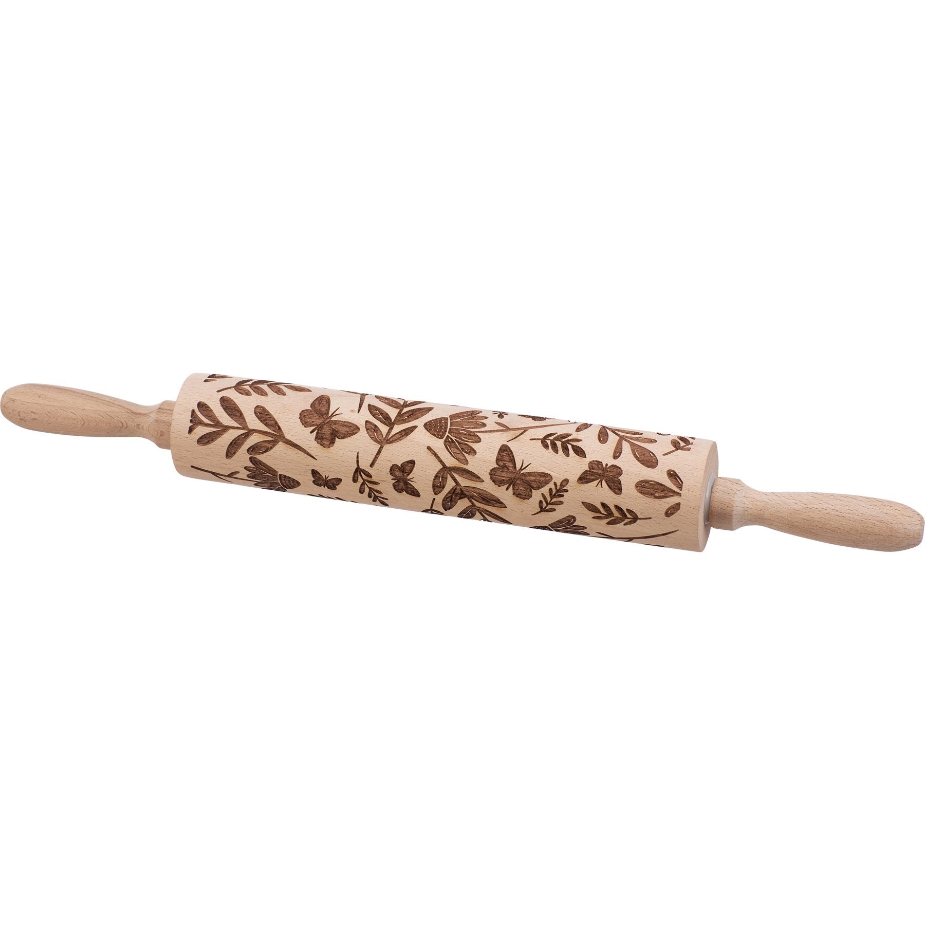Charming Butterfly Floral Embossed Wooden Rolling Pin for Delightful Baking