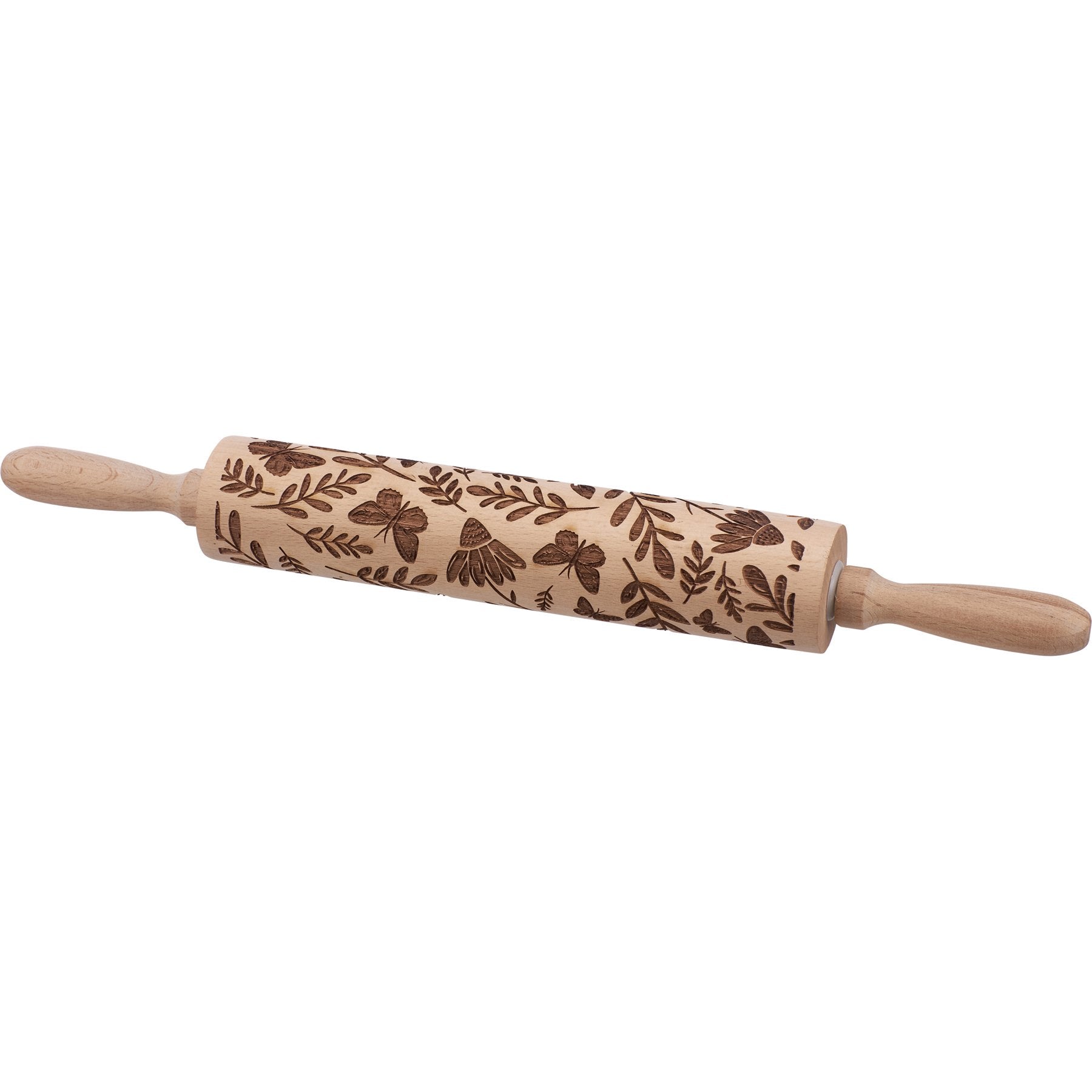 Charming Butterfly Floral Embossed Wooden Rolling Pin for Delightful Baking