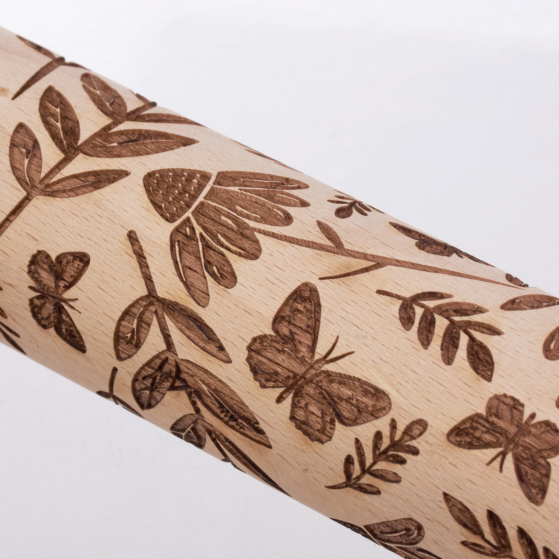 Charming Butterfly Floral Embossed Wooden Rolling Pin for Delightful Baking