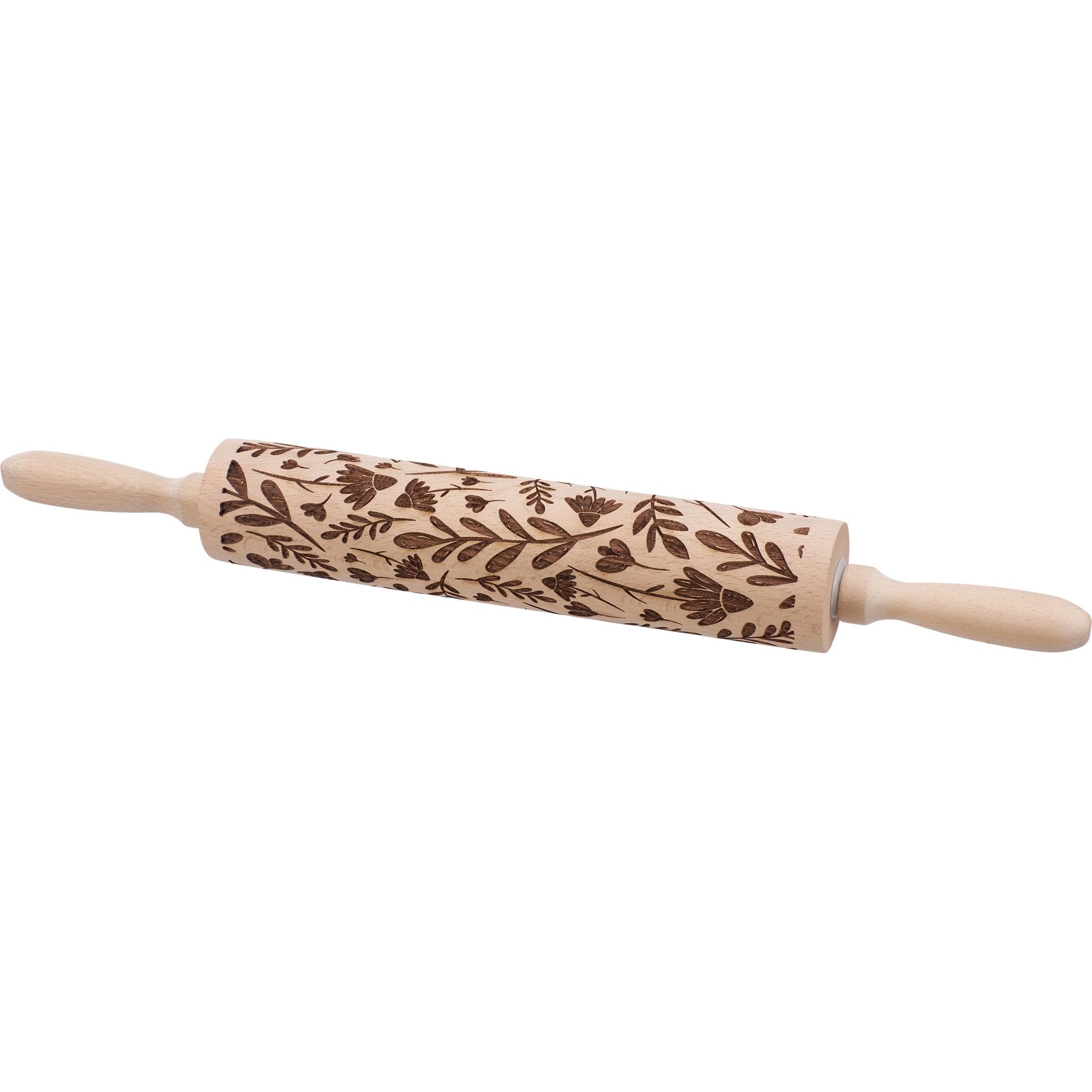 Large Floral Embossing Wooden Rolling Pin for Artisan Baking & Unique Cookies