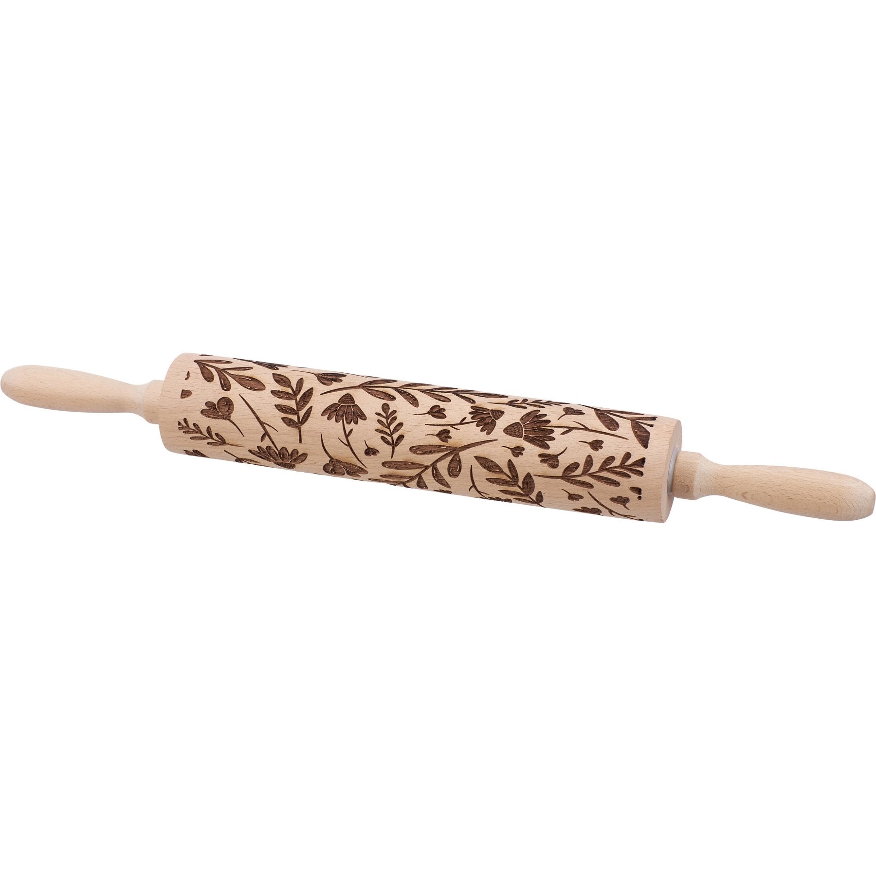 Large Floral Embossing Wooden Rolling Pin for Artisan Baking & Unique Cookies