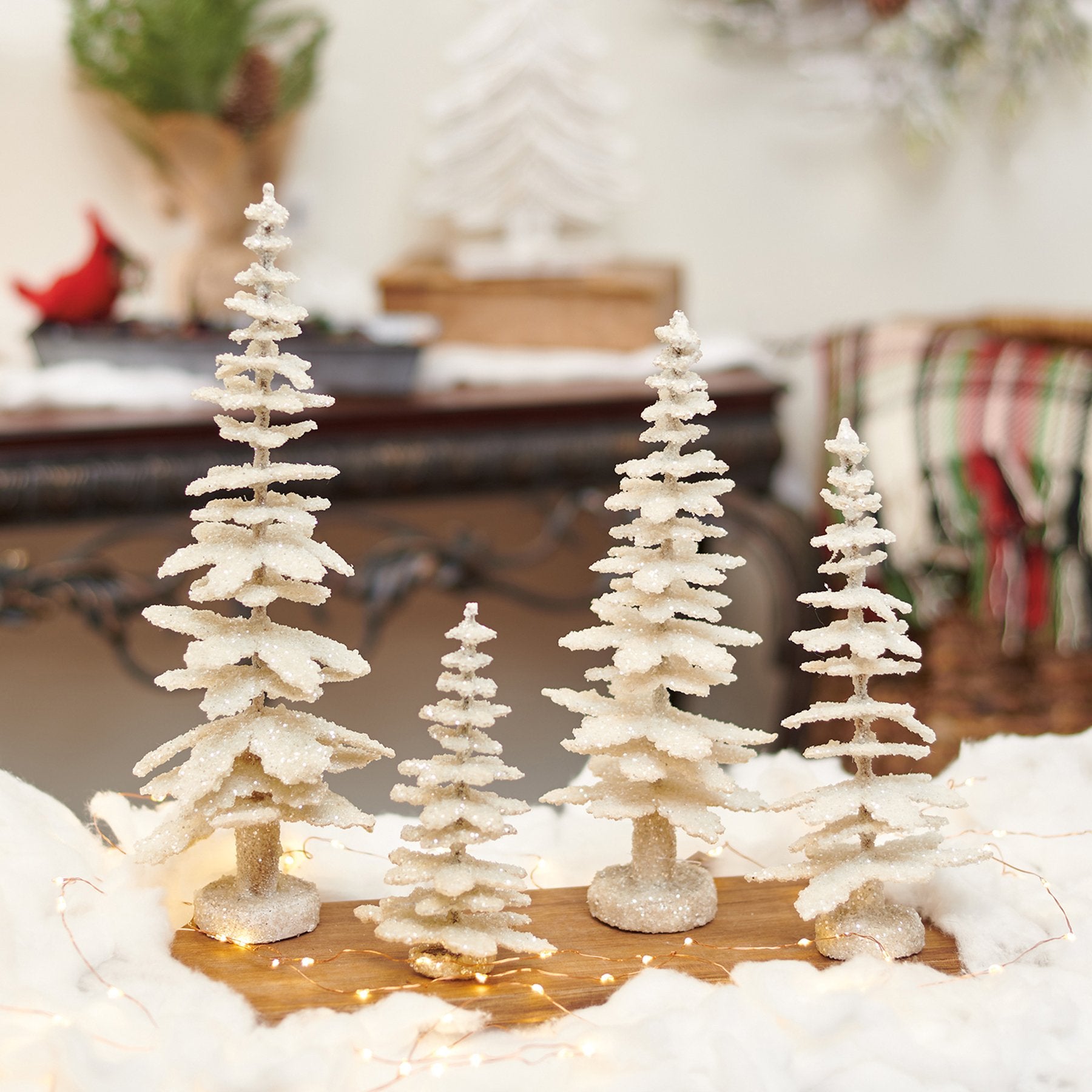 Elegant Shimmering Glitter Christmas Tree Set - Festive White Holiday Decor