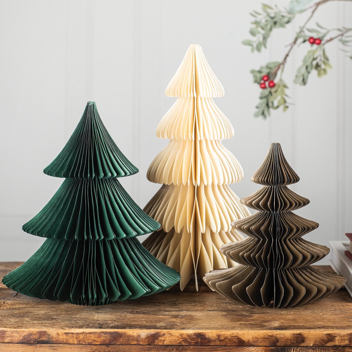 Charming Rustic Paper Trio Tree Set - Foldable Holiday Home Decor Accents