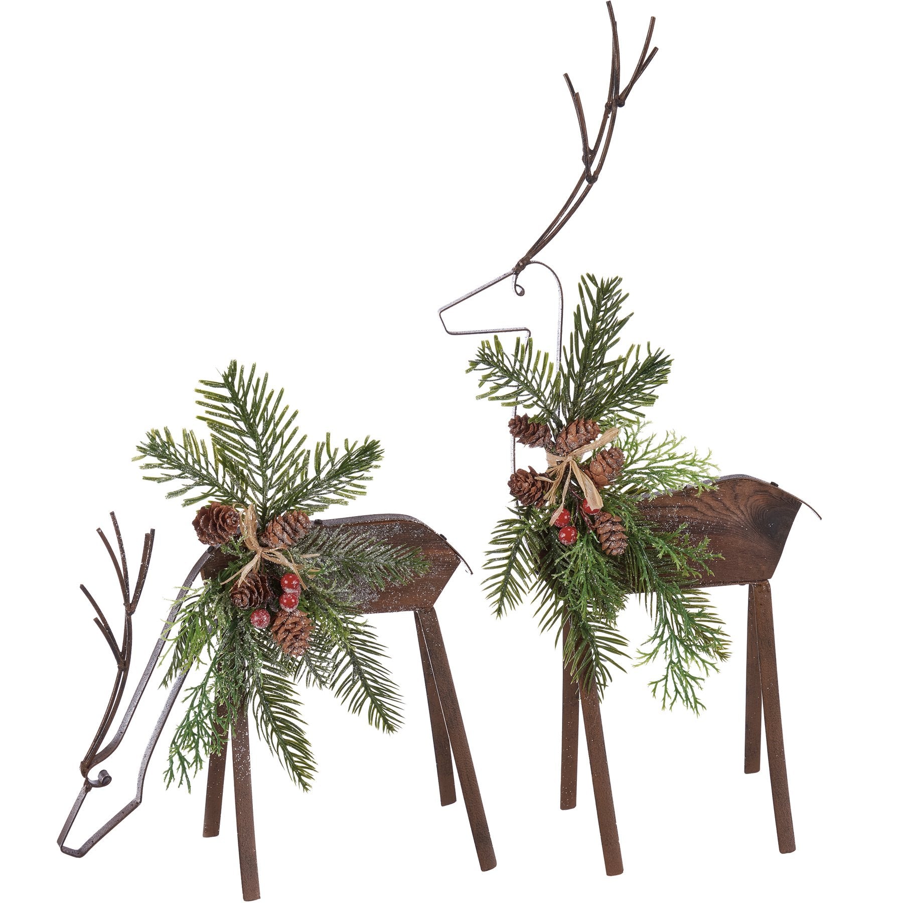 Elegant Large Christmas Deer Sitter Set with Woodland Botanicals and Glitter Accents