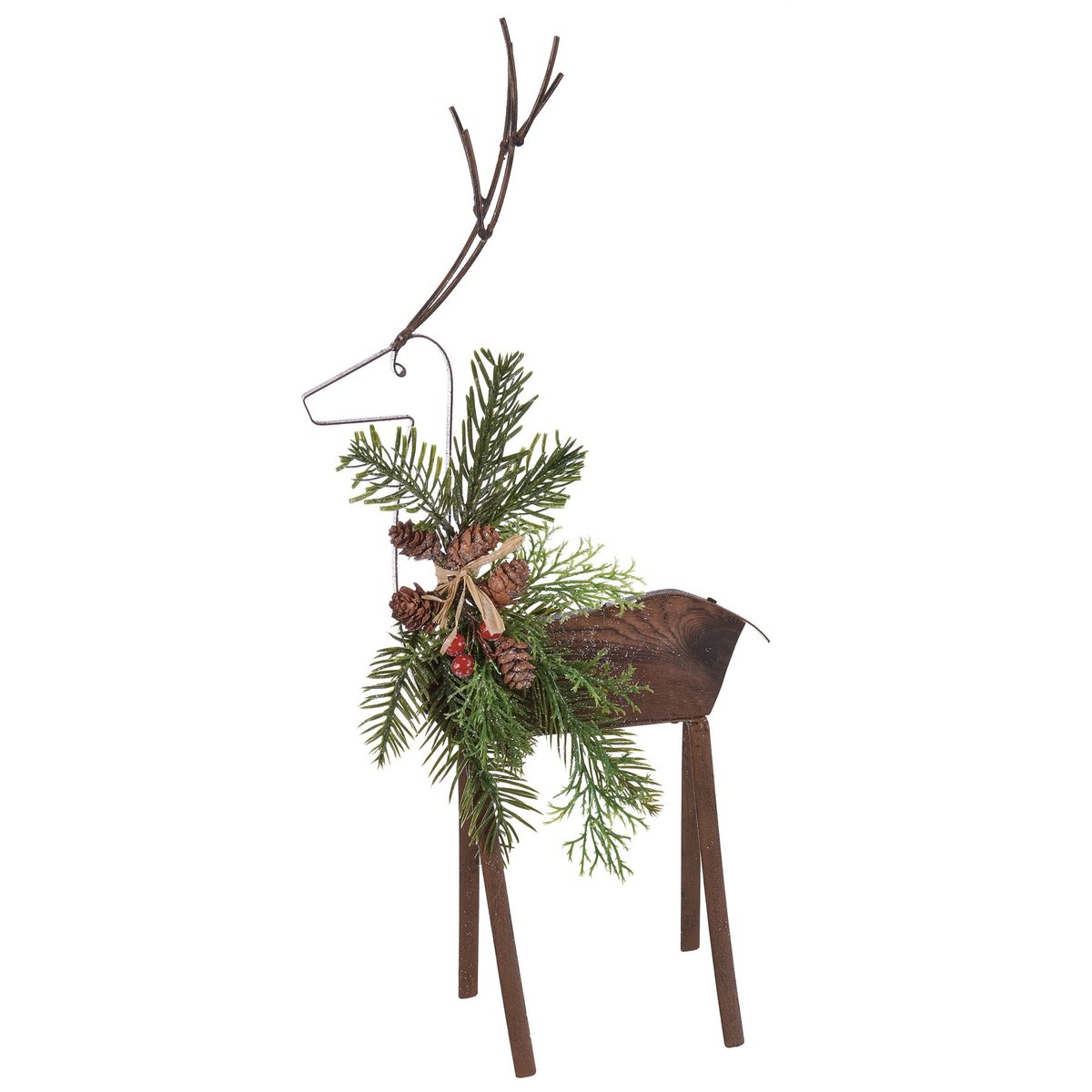 Elegant Large Christmas Deer Sitter Set with Woodland Botanicals and Glitter Accents