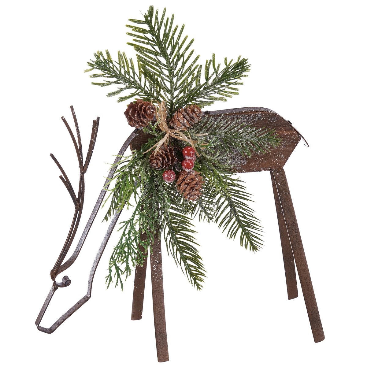 Elegant Large Christmas Deer Sitter Set with Woodland Botanicals and Glitter Accents