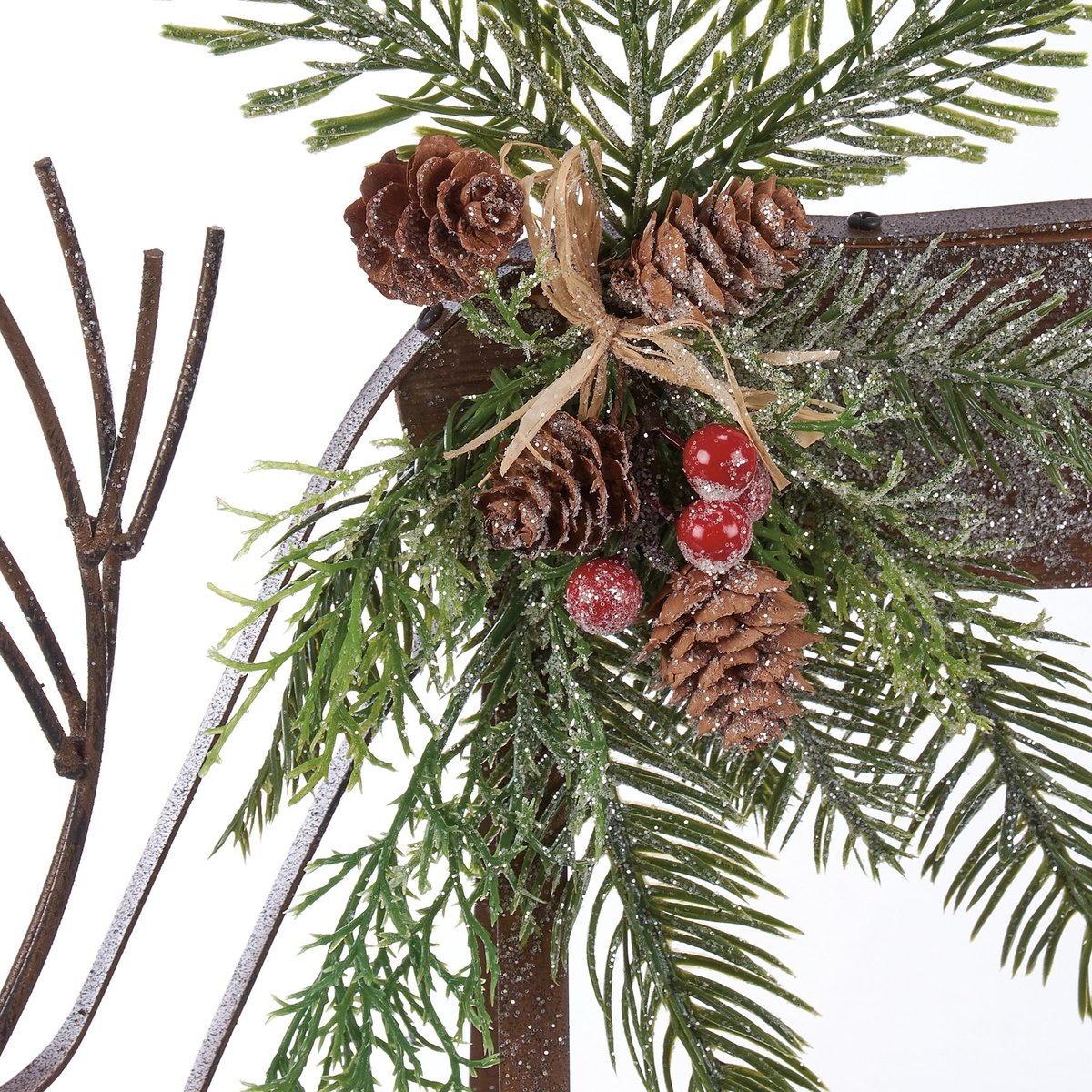 Elegant Large Christmas Deer Sitter Set with Woodland Botanicals and Glitter Accents