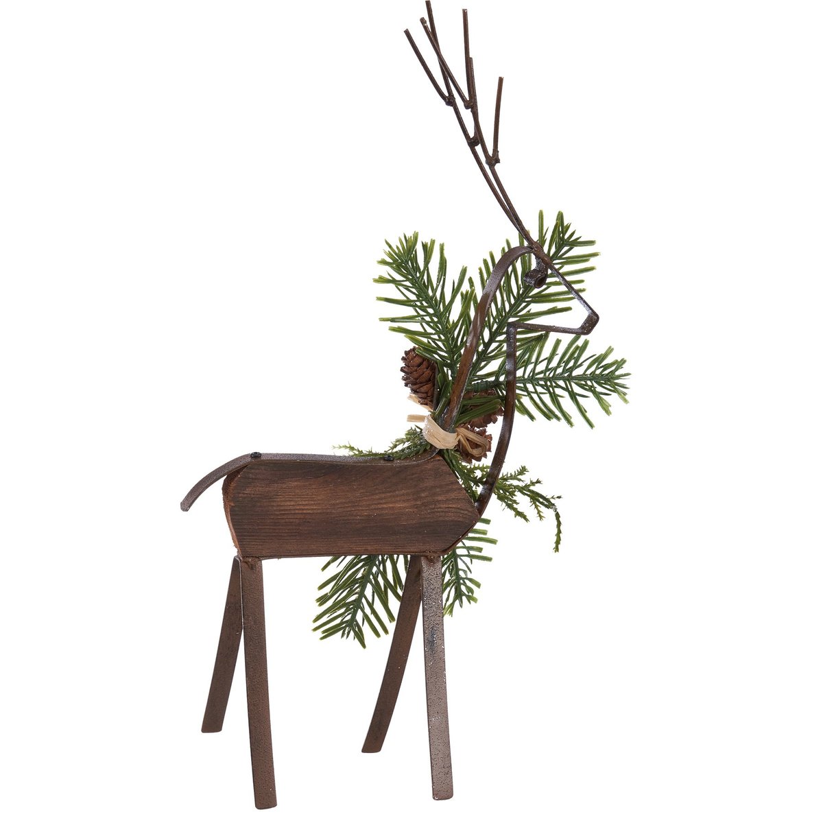 Charming Woodland Deer Sitter Set with Pine & Berries, Metal & Wood Accents