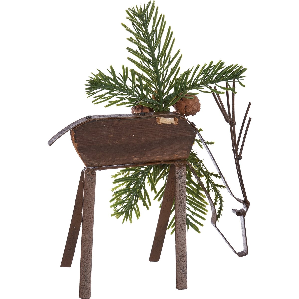 Charming Woodland Deer Sitter Set with Pine & Berries, Metal & Wood Accents