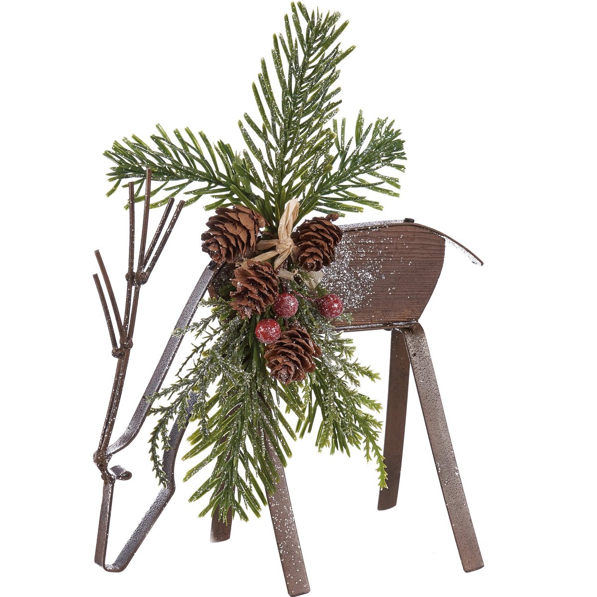 Charming Woodland Deer Sitter Set with Pine & Berries, Metal & Wood Accents