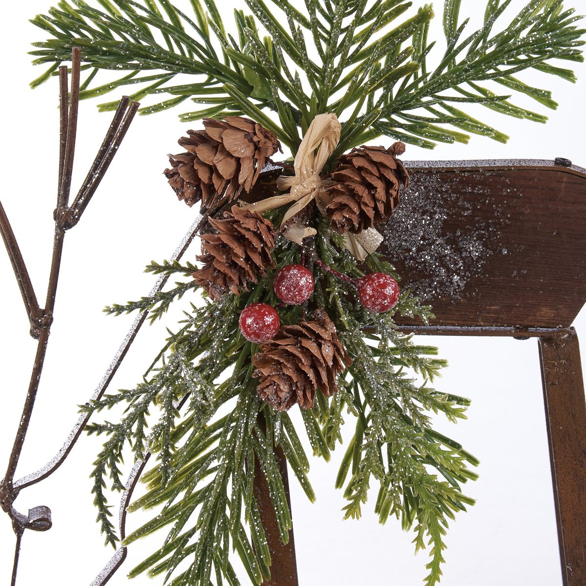 Charming Woodland Deer Sitter Set with Pine & Berries, Metal & Wood Accents