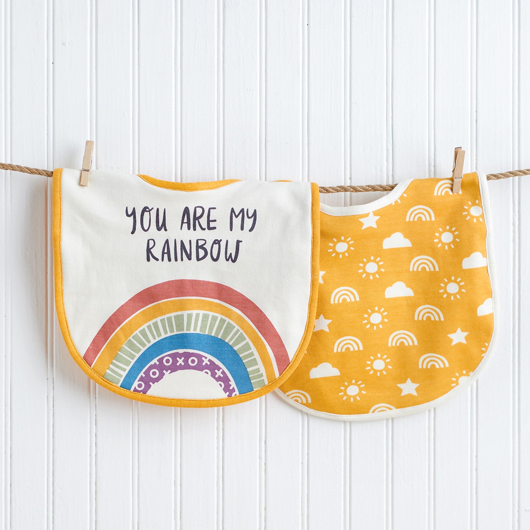 Adorable Cotton Rainbow Baby Bib Set with Snap Closure, 2-Pack for Infants
