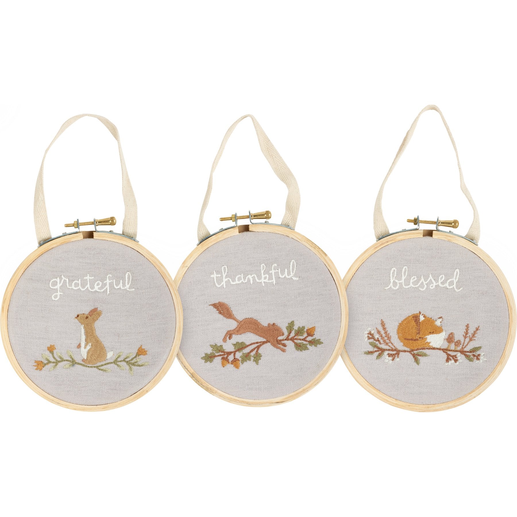 Charming Autumn Embroidered Hoop Set: Grateful Thankful Blessed Woodland Decor