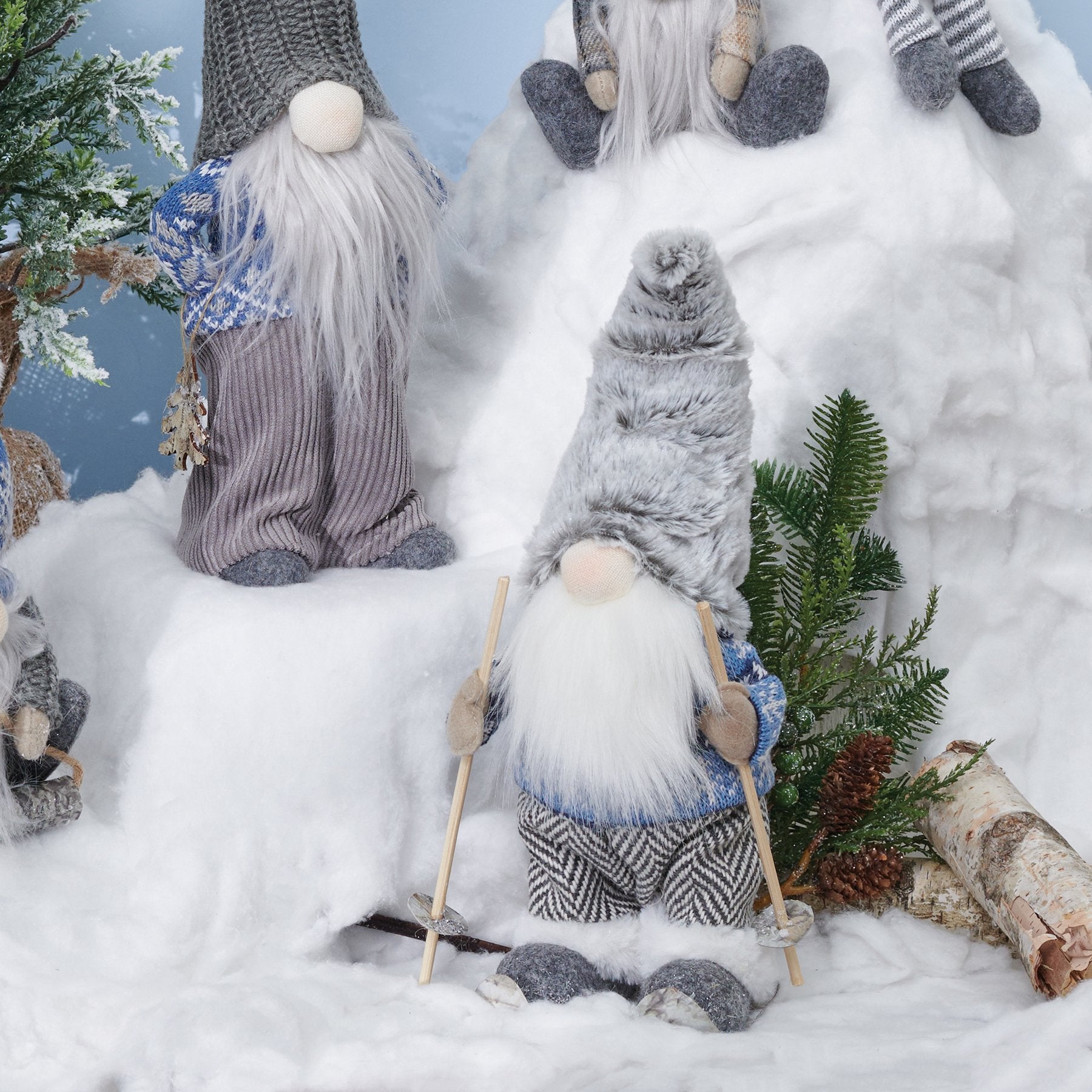 Whimsical Winter Skiing Gnome Sitter Figurine - Festive Holiday Home Decor Accent