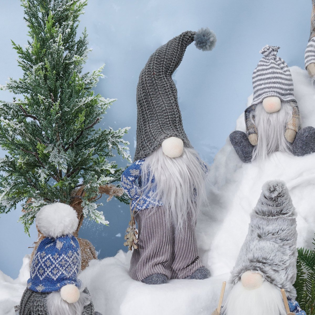 Charming Standing Gray Winter Gnome Sitter Holiday Home Decor Accent