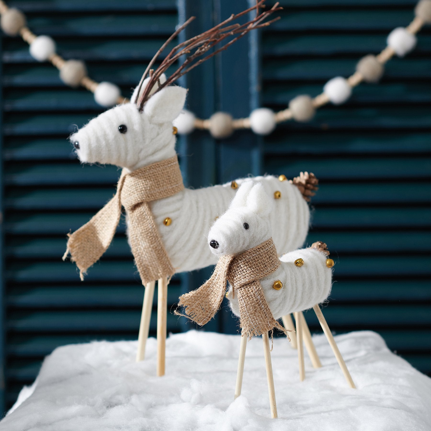 Boho Cream Deer Critter Set: Woodland Antlers, Pinecone Tails, Burlap Accents