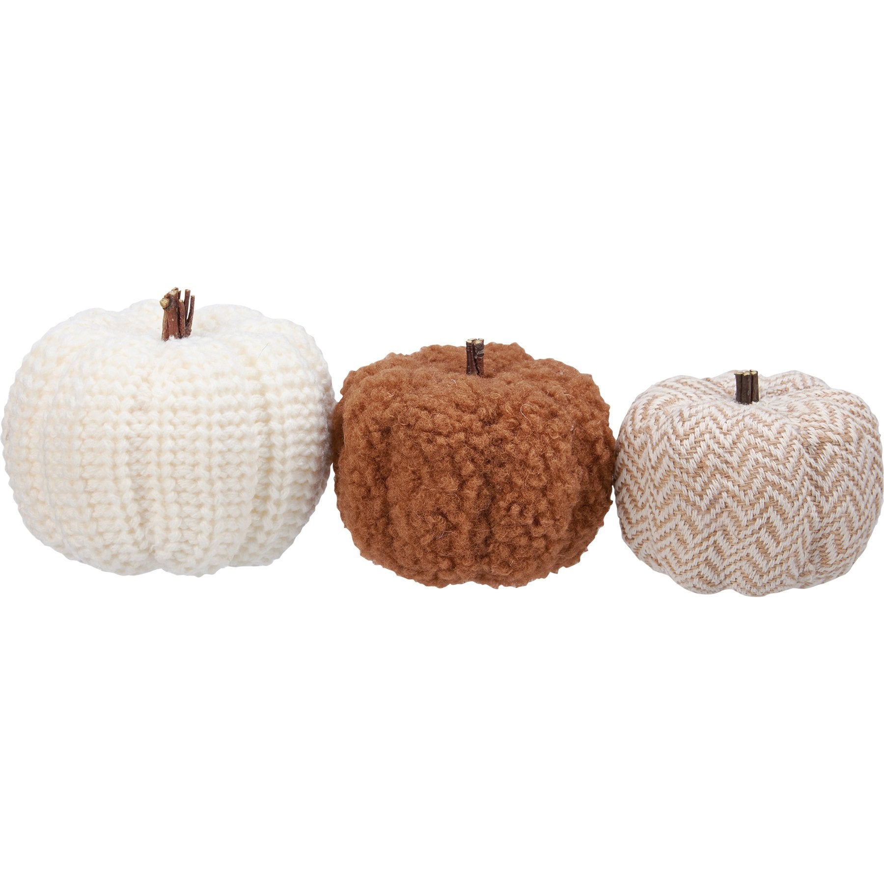 Cozy Knitted Pumpkin Set: 3 Rustic Fall Harvest Decorative Home Accents