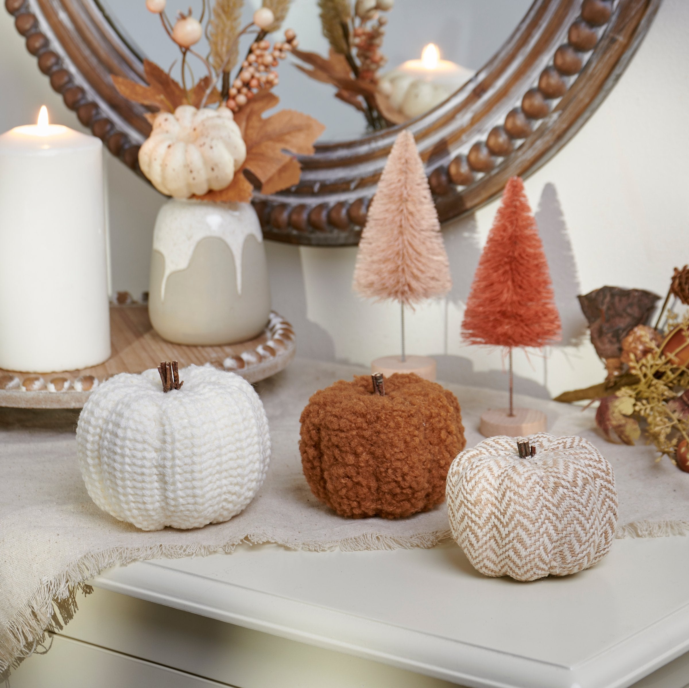 Cozy Knitted Pumpkin Set: 3 Rustic Fall Harvest Decorative Home Accents