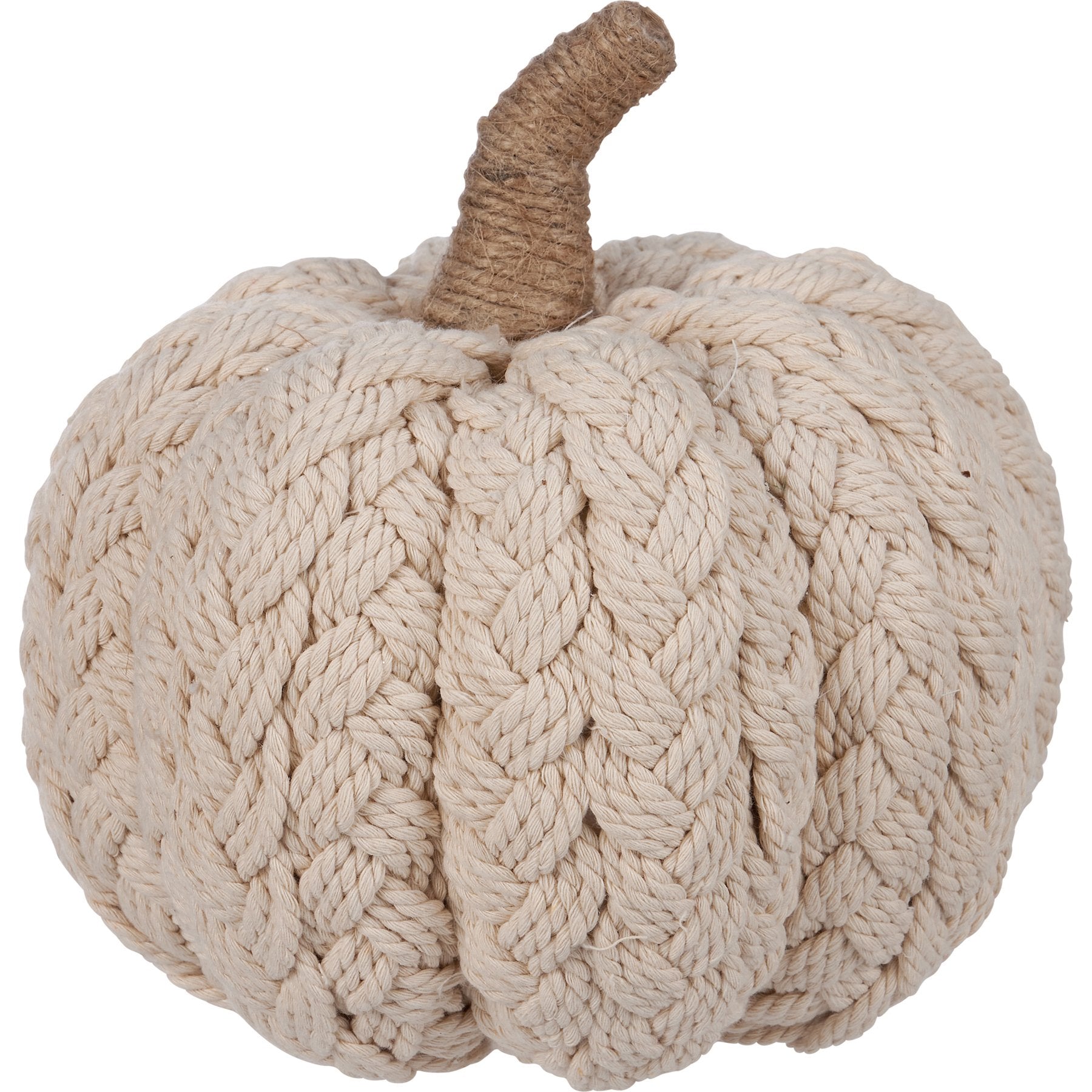 Cozy Cream Braided Pumpkin Decor with Jute Stem for Fall Harvest Display