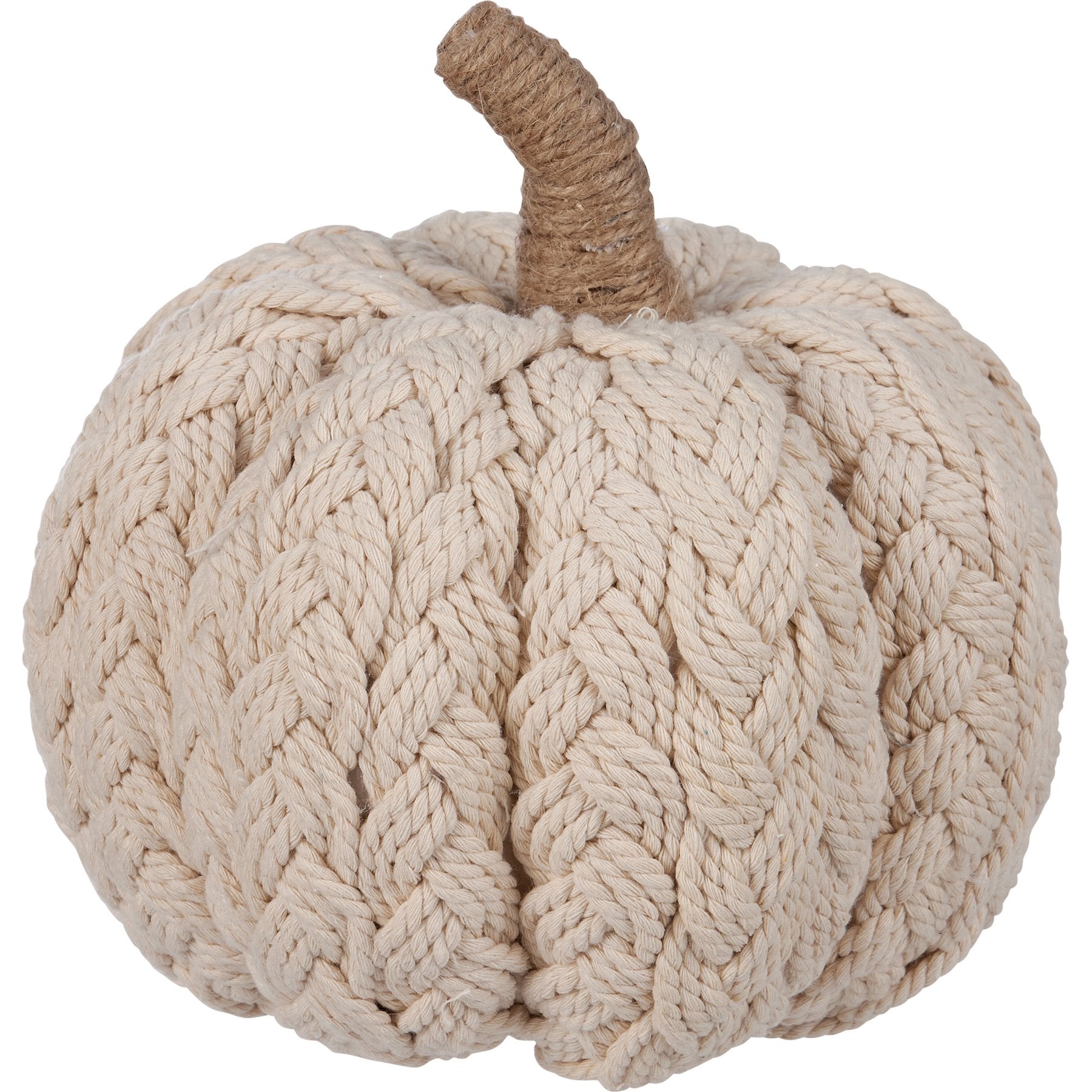 Cozy Cream Braided Pumpkin Decor with Jute Stem for Fall Harvest Display