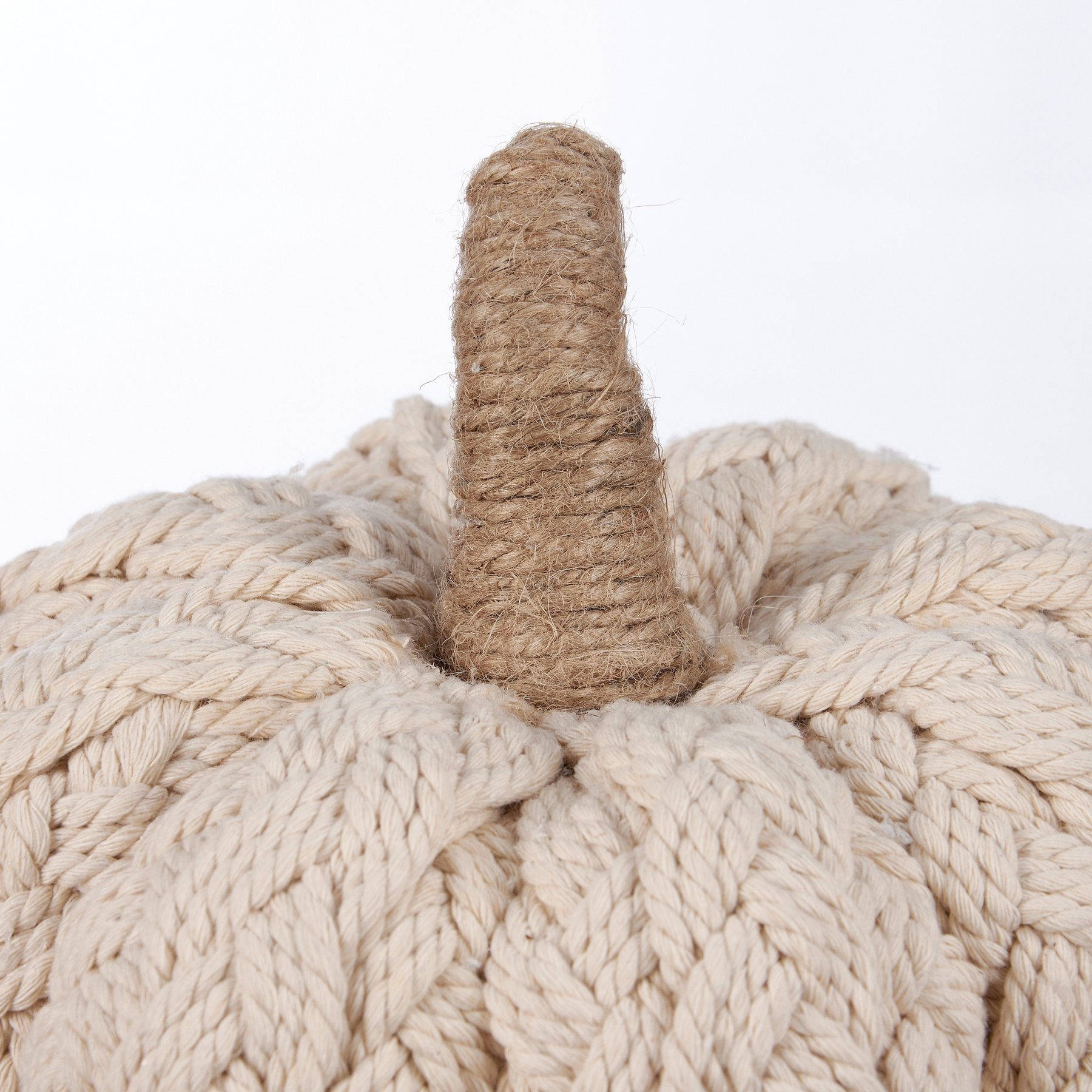 Cozy Cream Braided Pumpkin Decor with Jute Stem for Fall Harvest Display