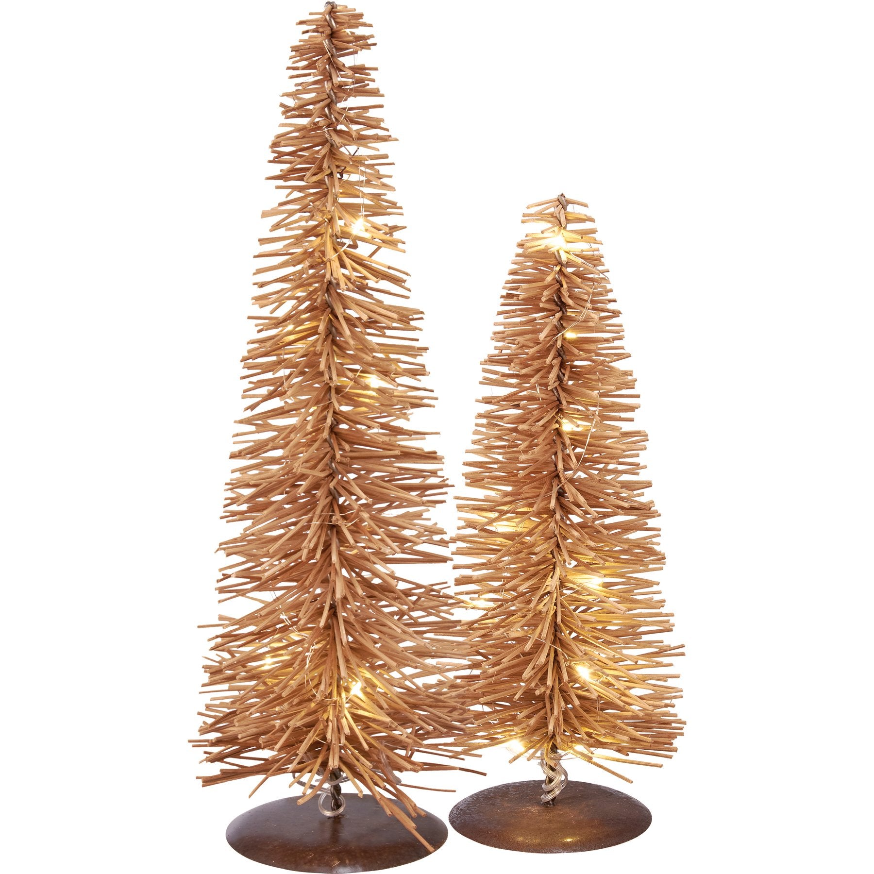 Bohemian Lighted Rattan Tree Set: Warm Holiday Glow, Integrated Timer Function
