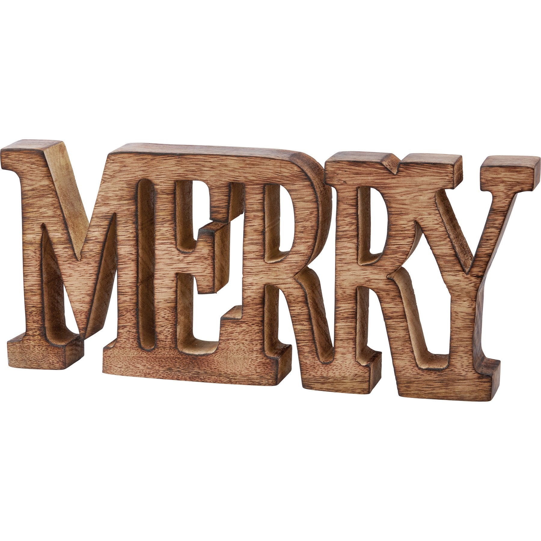 Bohemian Natural Wood 'Merry' Christmas Chunky Sitter Decorative Sign