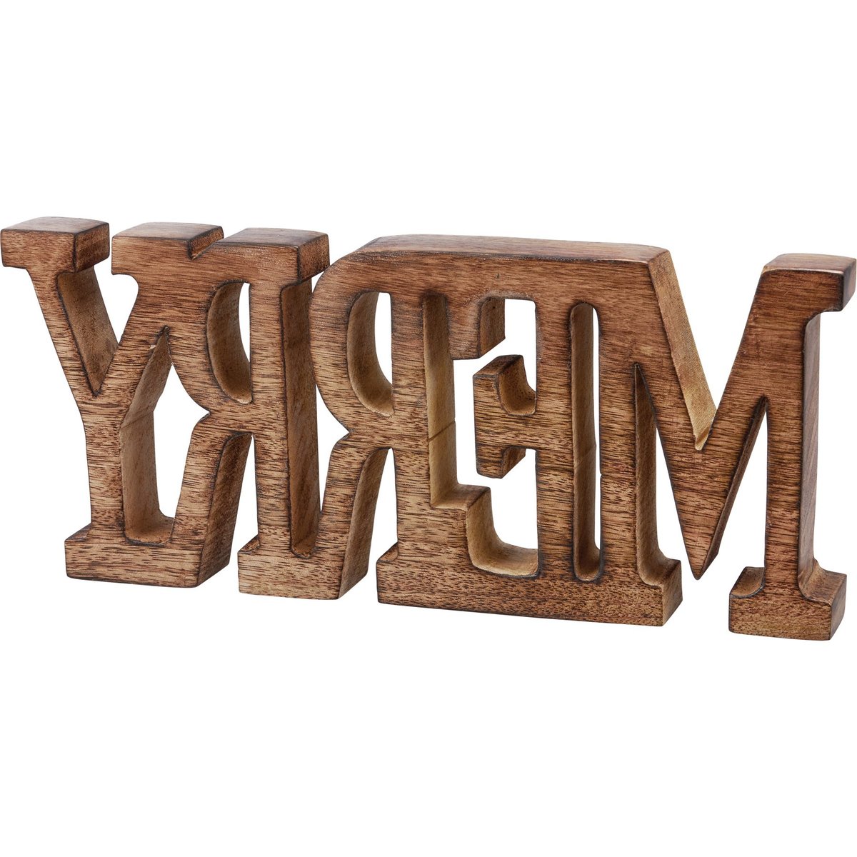 Bohemian Natural Wood 'Merry' Christmas Chunky Sitter Decorative Sign