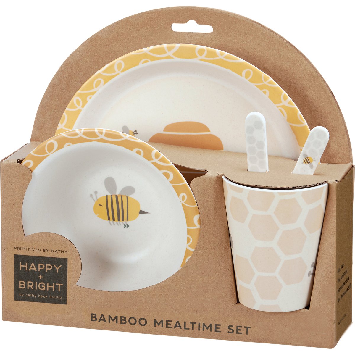 Adorable Bee Hive Skep Kids Meal Set - Durable 5-Piece Bamboo Fiber Dishware
