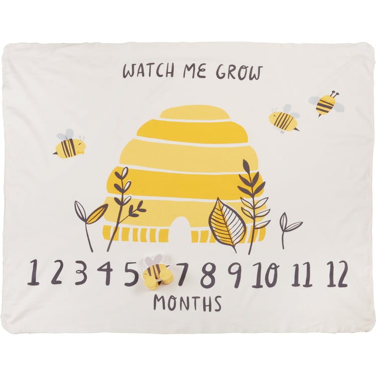 Adorable Buzzing Bees Cotton Baby Milestone Blanket - Track Growth Monthly