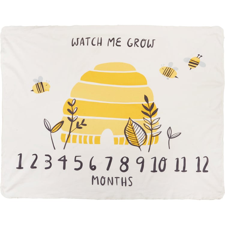 Adorable Buzzing Bees Cotton Baby Milestone Blanket - Track Growth Monthly