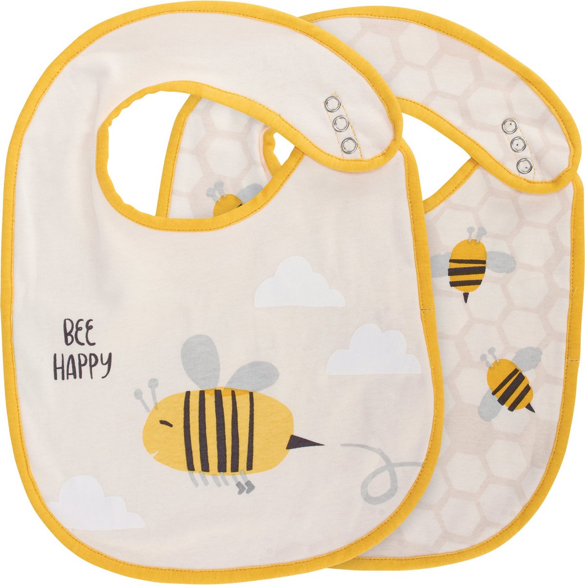 Charming Bee Happy Cotton Baby Bib Set with Adjustable Snap Closures