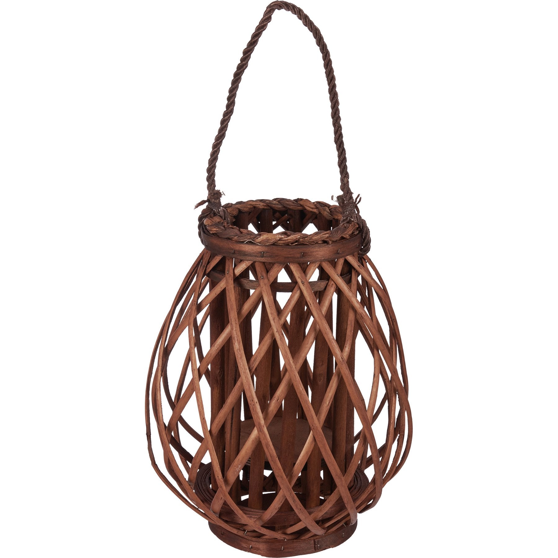 Bohemian Willow Woven Lantern with Rope Handle - Rustic Decorative Accent