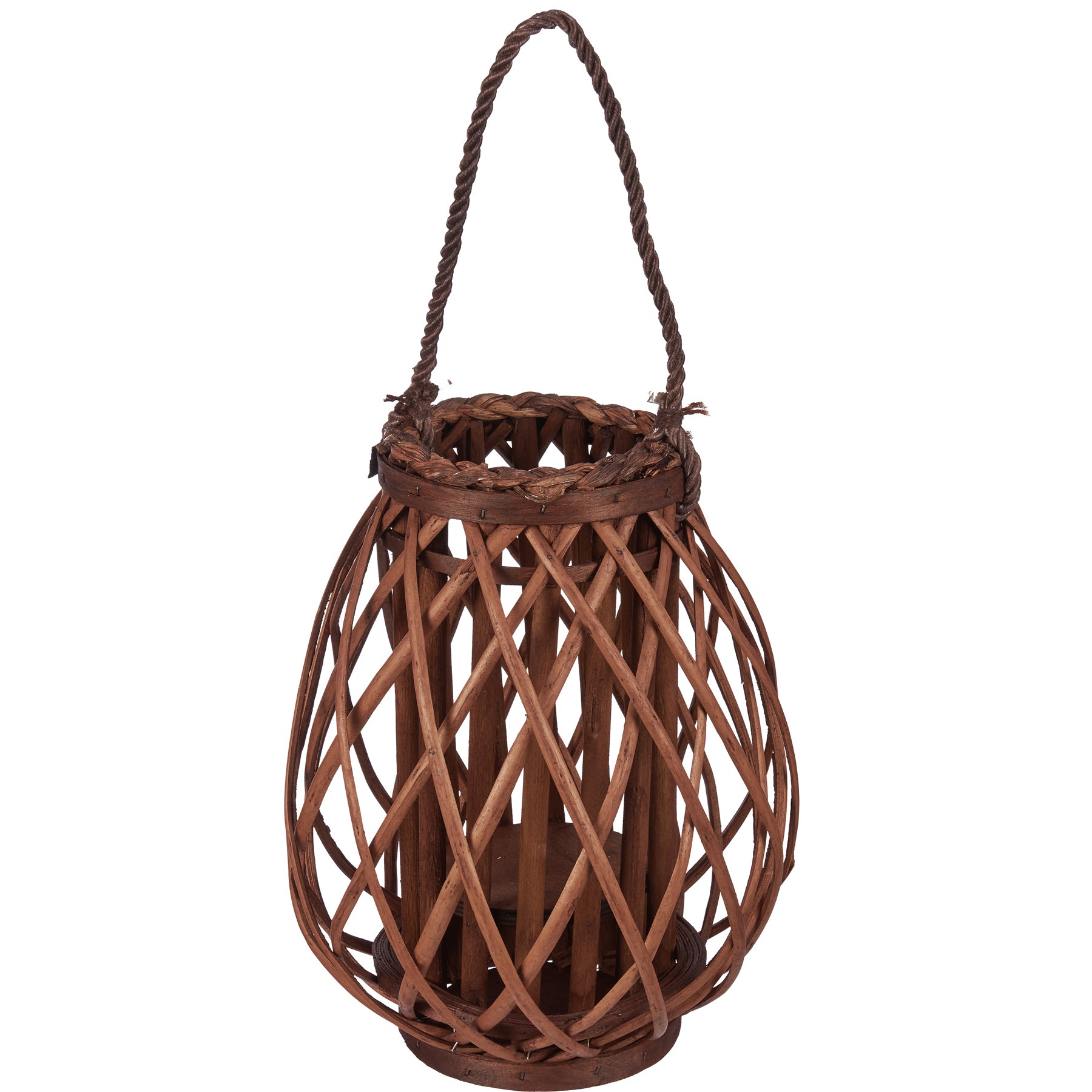 Bohemian Willow Woven Lantern with Rope Handle - Rustic Decorative Accent