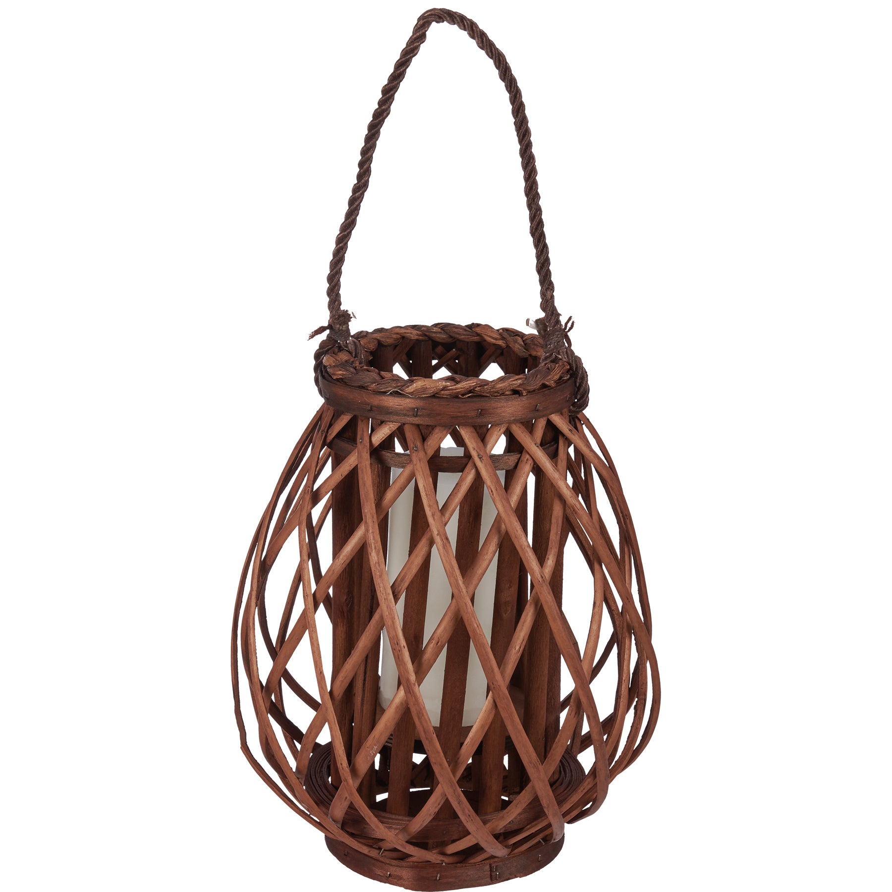 Bohemian Willow Woven Lantern with Rope Handle - Rustic Decorative Accent