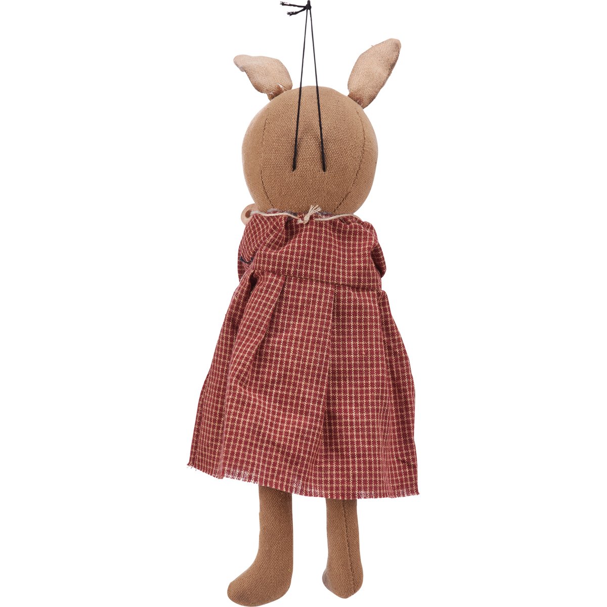 Charming Primitive Bloom Bunny Doll with Plaid Dress and Flower Accent
