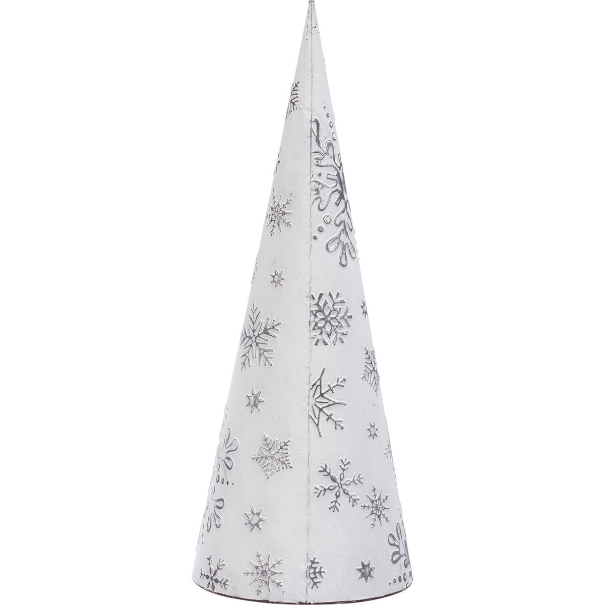 Set of Two Embossed Metal Snowflake Cone Christmas Trees Sitter Decor
