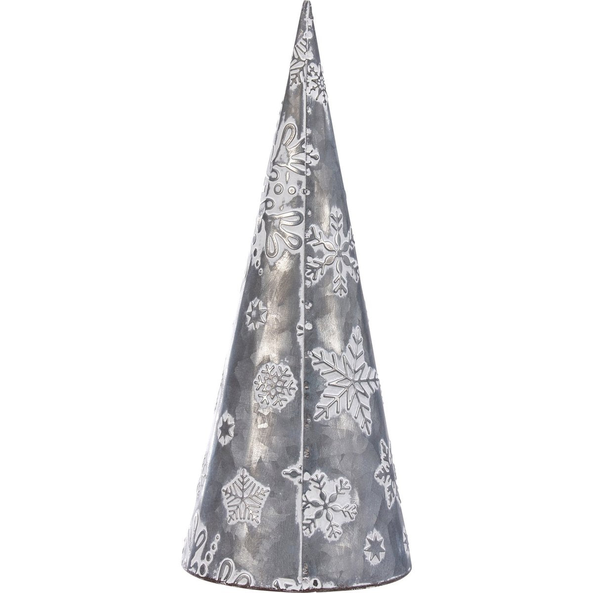 Set of Two Embossed Metal Snowflake Cone Christmas Trees Sitter Decor