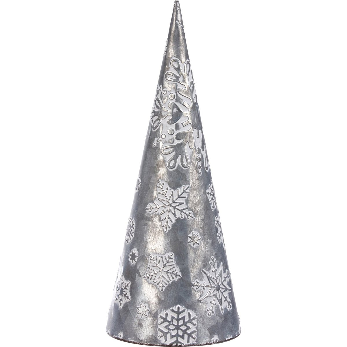 Set of Two Embossed Metal Snowflake Cone Christmas Trees Sitter Decor