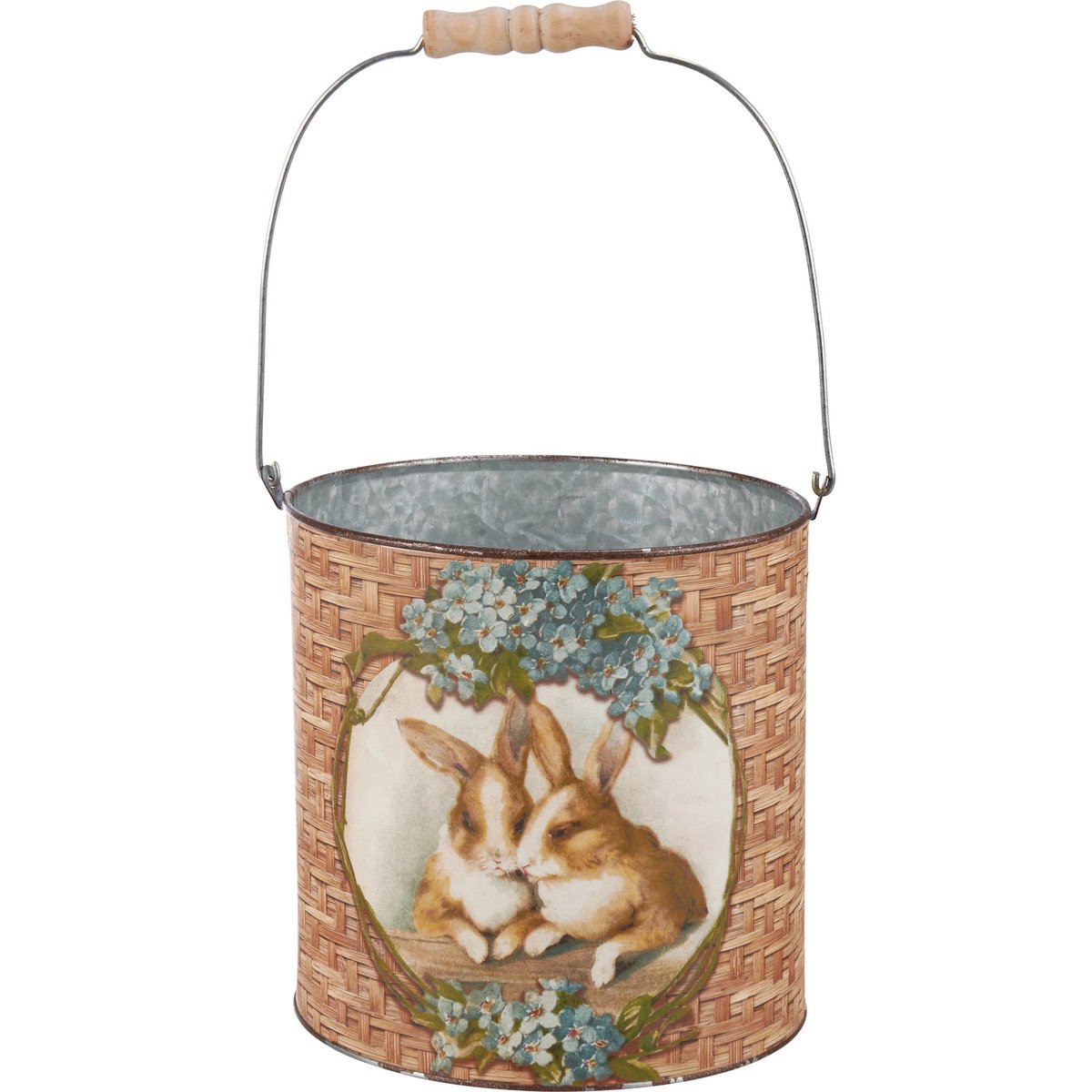 Charming Easter Bunny & Friends Galvanized Metal Bucket Set with Wood Handles