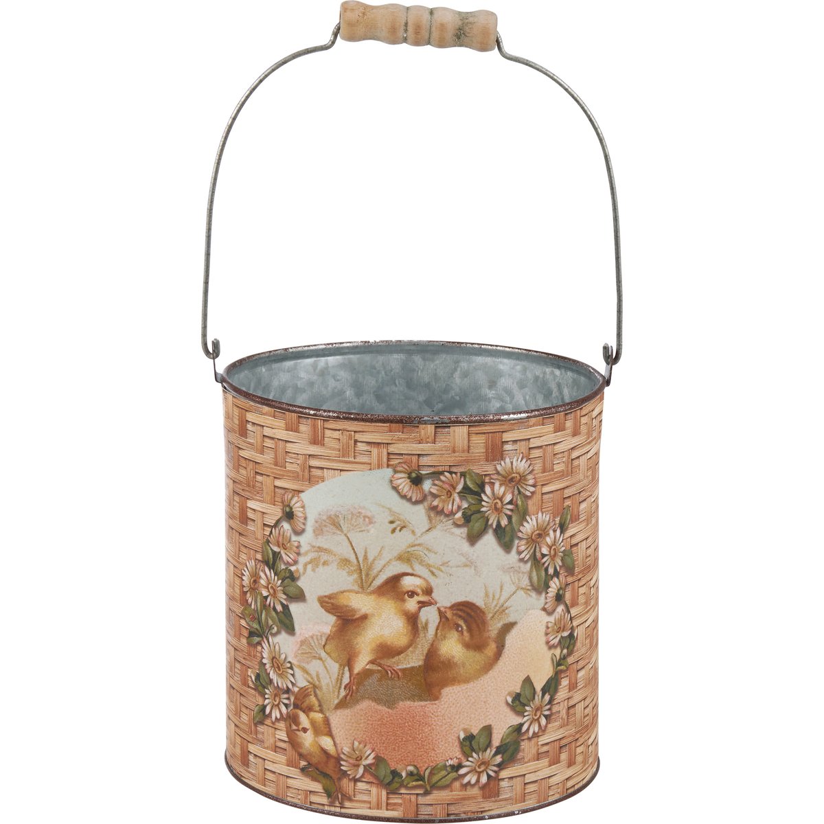 Charming Easter Bunny & Friends Galvanized Metal Bucket Set with Wood Handles
