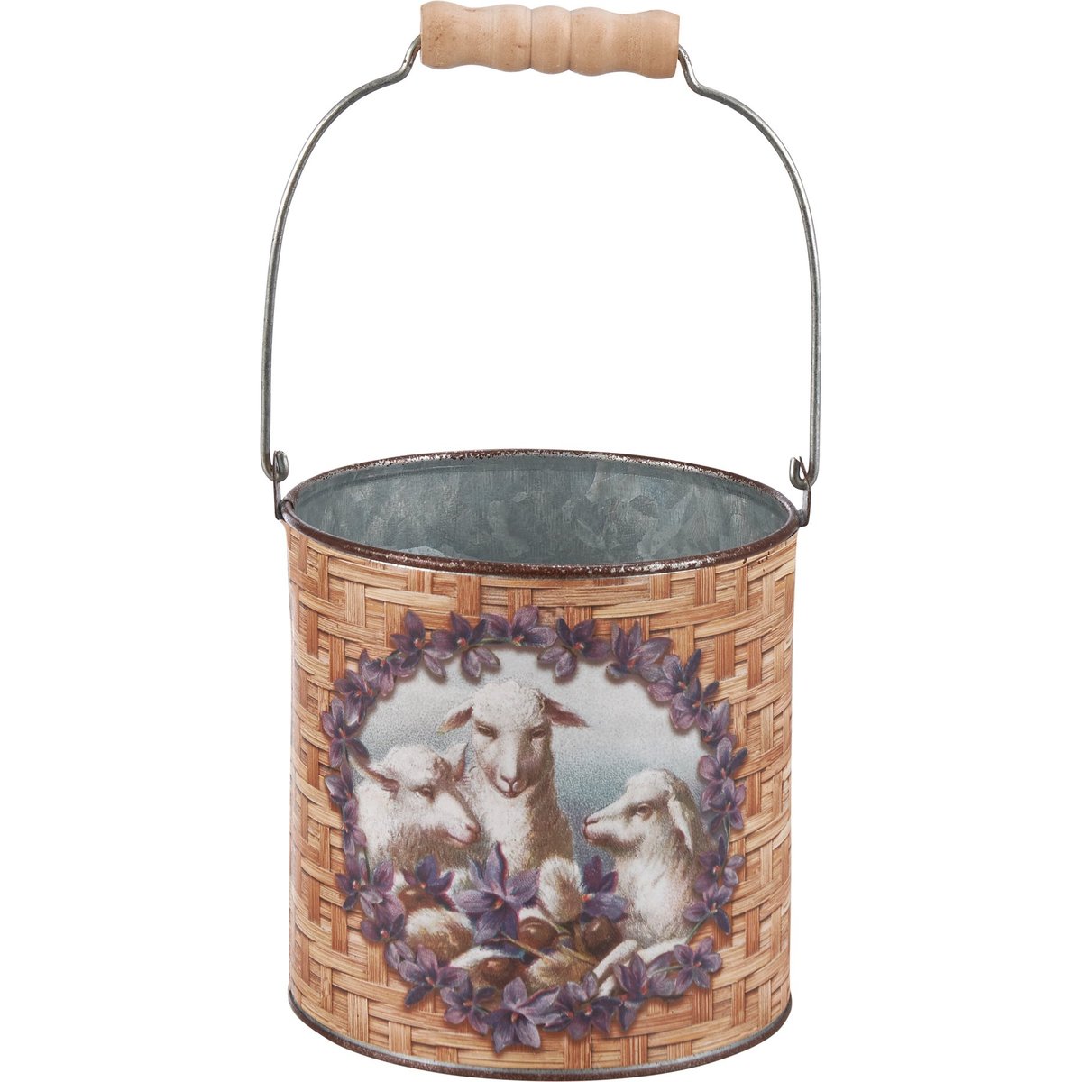 Charming Easter Bunny & Friends Galvanized Metal Bucket Set with Wood Handles