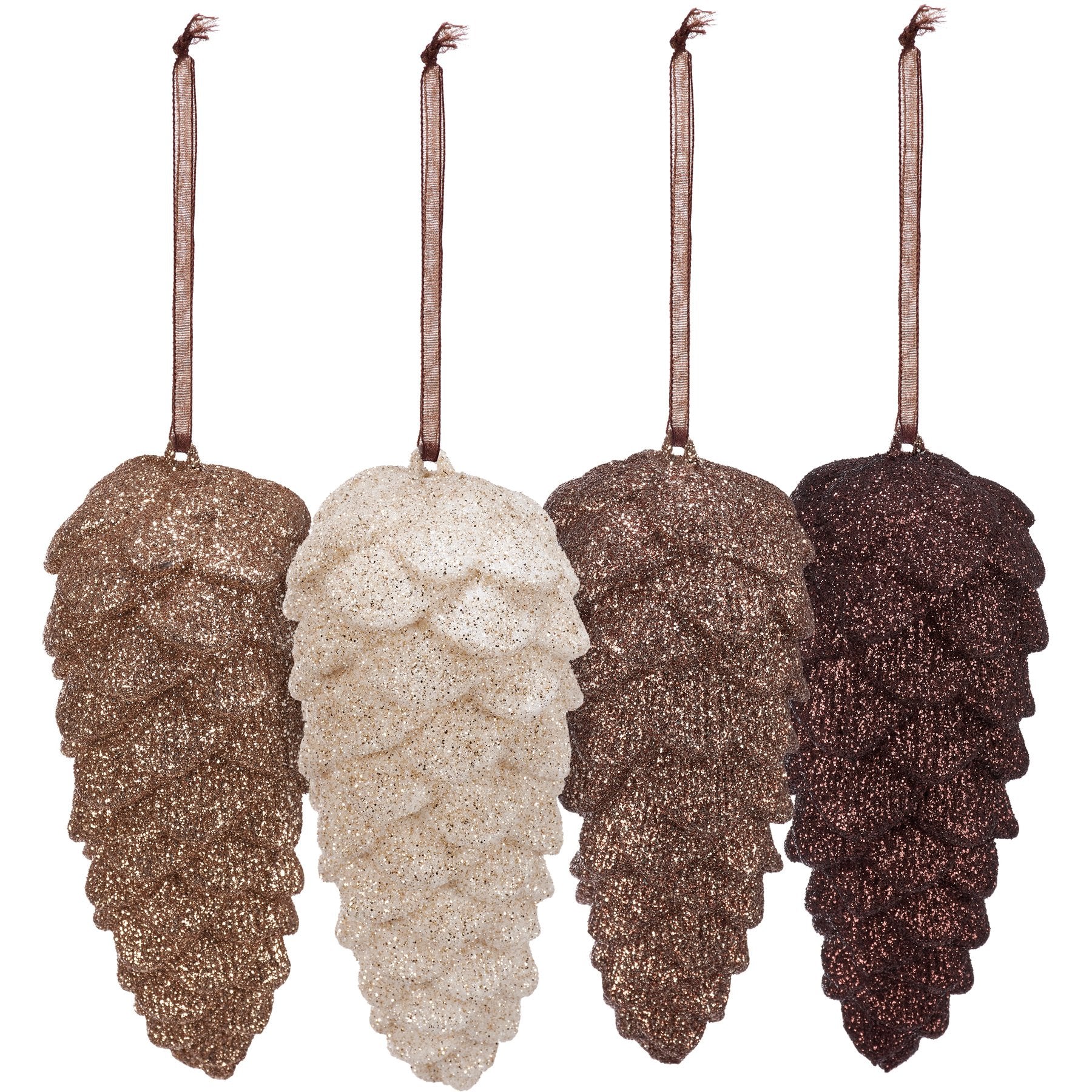 Set of Four Large Glitter Pinecone Christmas Ornaments, Rustic Holiday Decor