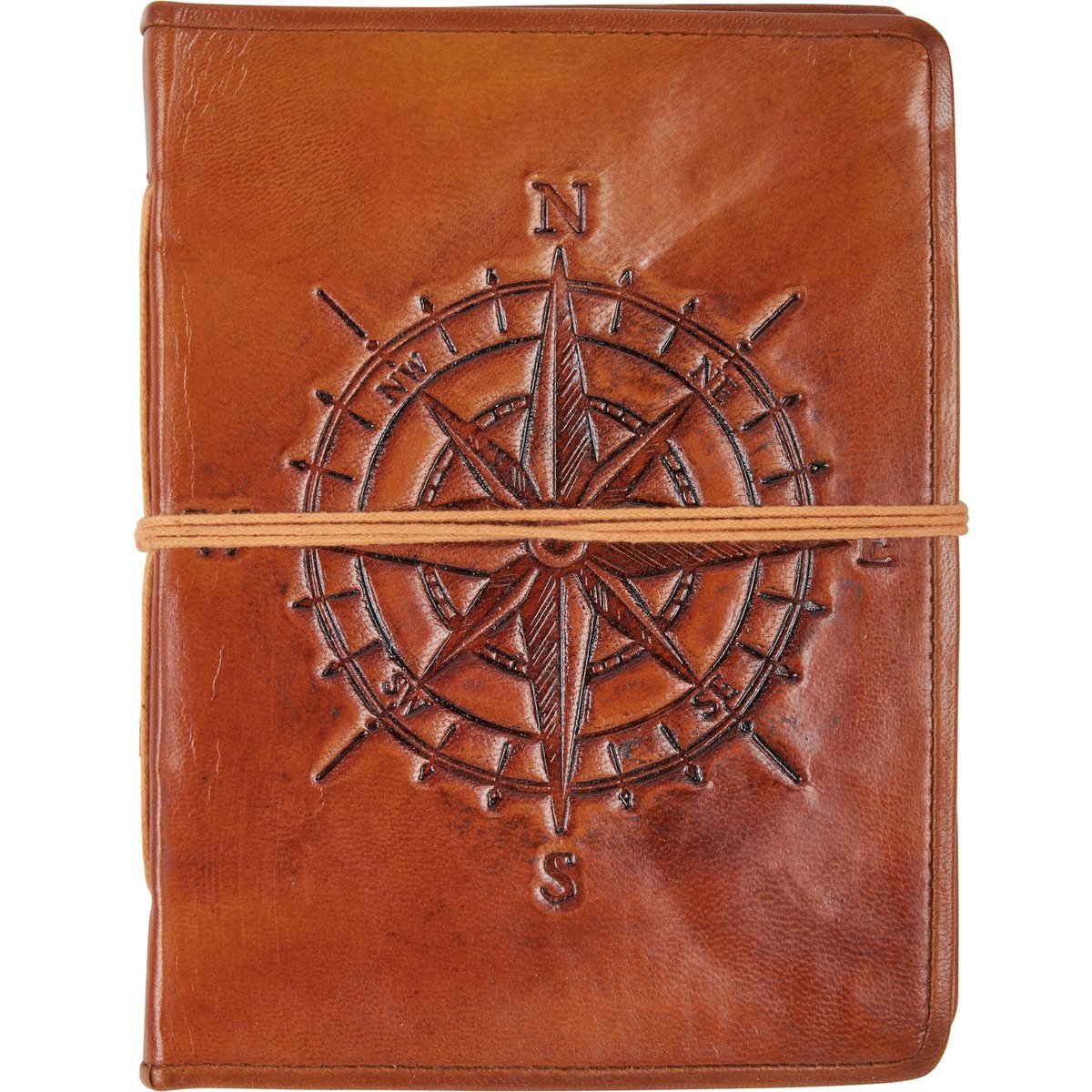 Elegant Leather Compass Rose Journal - 96 Unlined Pages with Rustic Rope Tie Closure