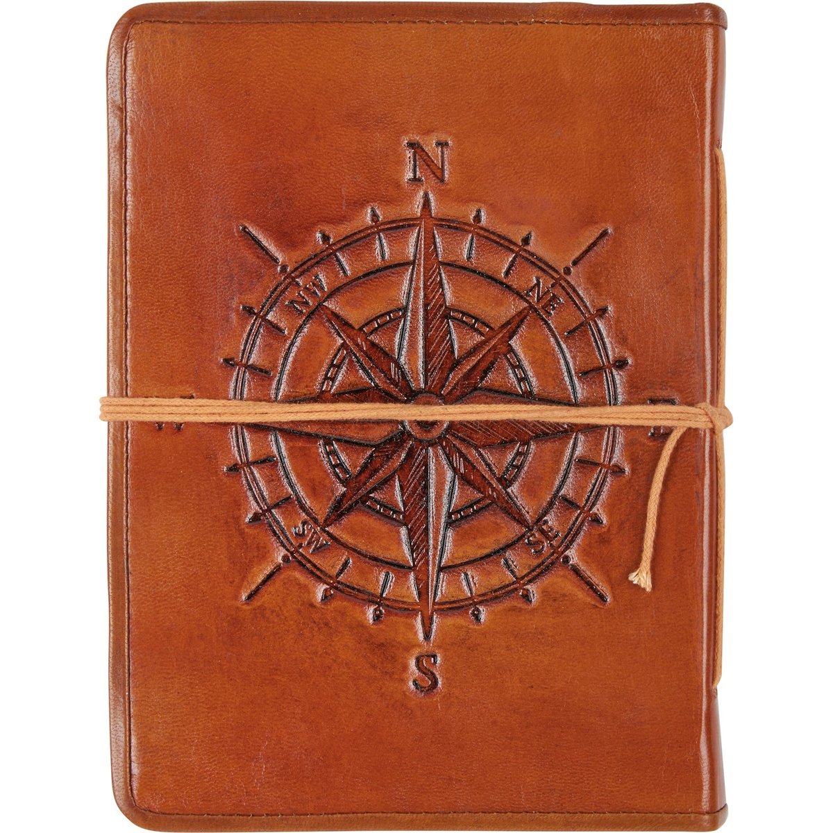 Elegant Leather Compass Rose Journal - 96 Unlined Pages with Rustic Rope Tie Closure